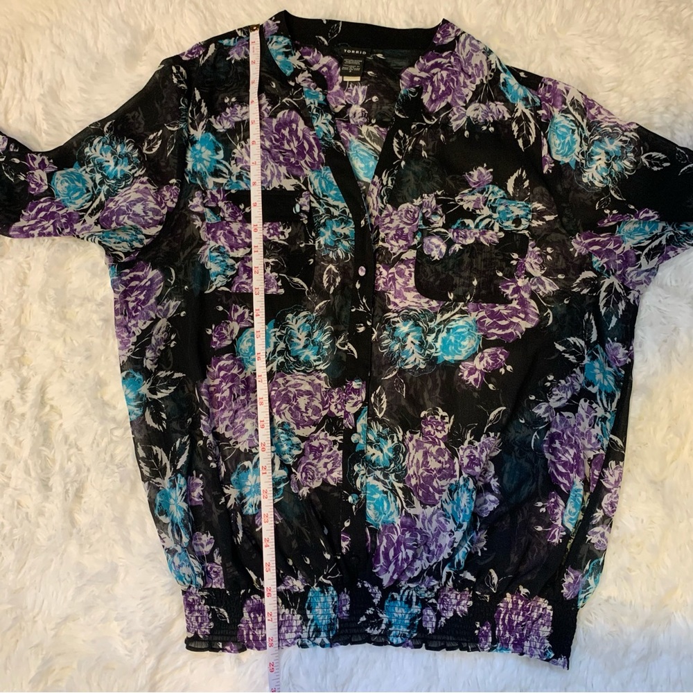 Torrid sheer black floral blouse size 2 - Picture 12 of 14